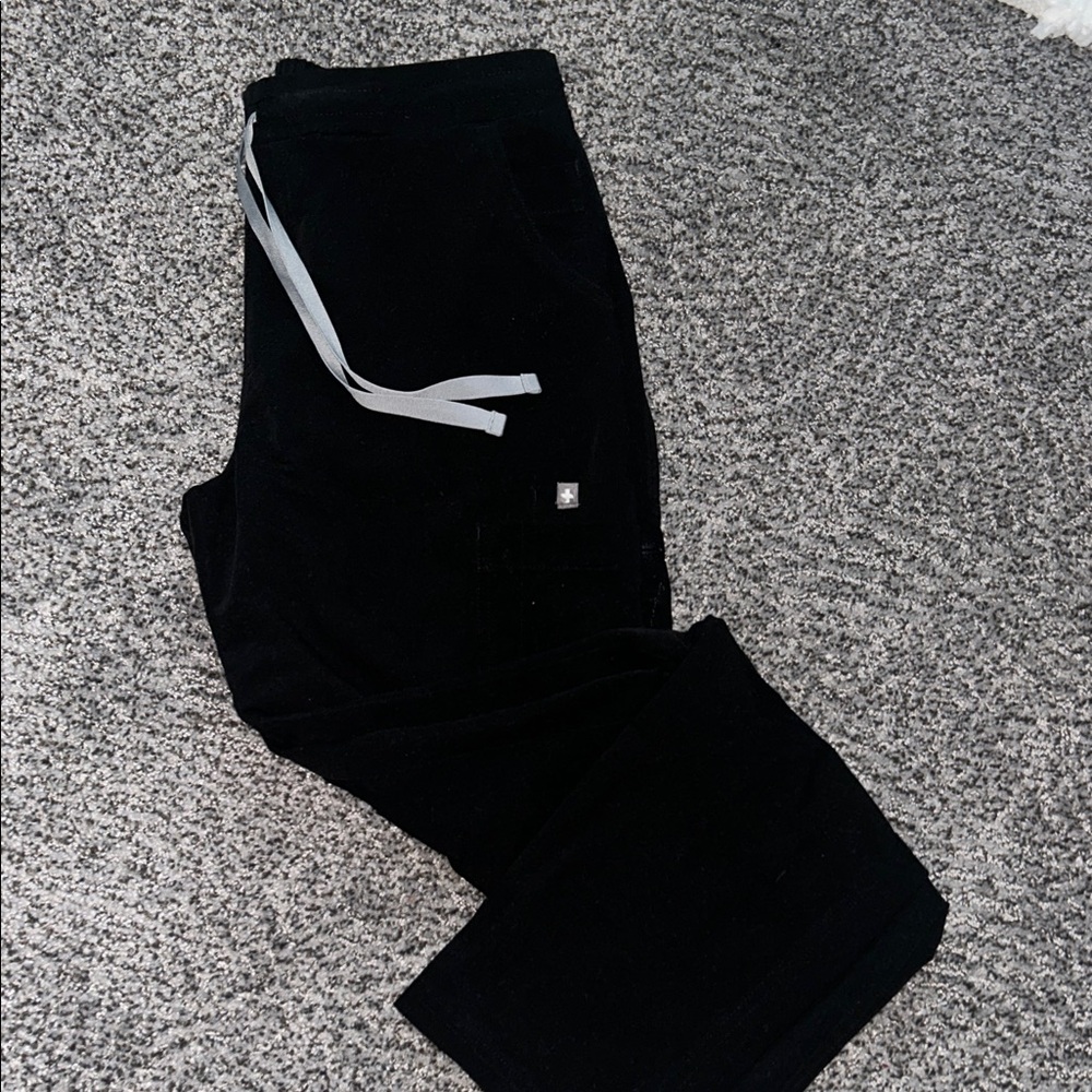Figs Black Straight Leg Pants with Gray Drawstring